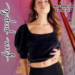 FREE PEOPLE NWT Moonbeam Puff Sleeve Fuzzy Cropped Pullover Sweater/LG